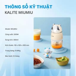 Máy Xay Ăn Dặm Kalite MiuMiu, Công Suất 200w Lưỡi Dao 6 Cánh, Cối Thủy Tinh Cao Cấp, Hàng Chính Hãng 3