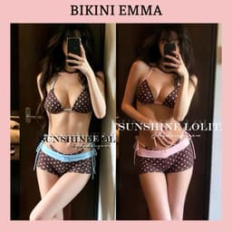 EMMA Set 3 Mảnh Bikini Chấm Bi Đính Nơ Ruy Băng, Quần Đùi Tôn Dáng Che Đào Xinh 1