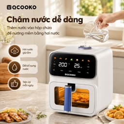 Nồi chiên không dầu hơi nước Qcooko cống suất 1500 dung tích 6L, Màn Hình Cảm Ứng, Bảo Hành 12 Tháng 5
