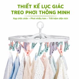 Mắc Dù Phơi Quần Áo 2797 Việt Nhật Lục Giác 24 Kẹp Đa Sắc Xoay 360 Độ Tiết Kiệm Diện Tích GD363 2
