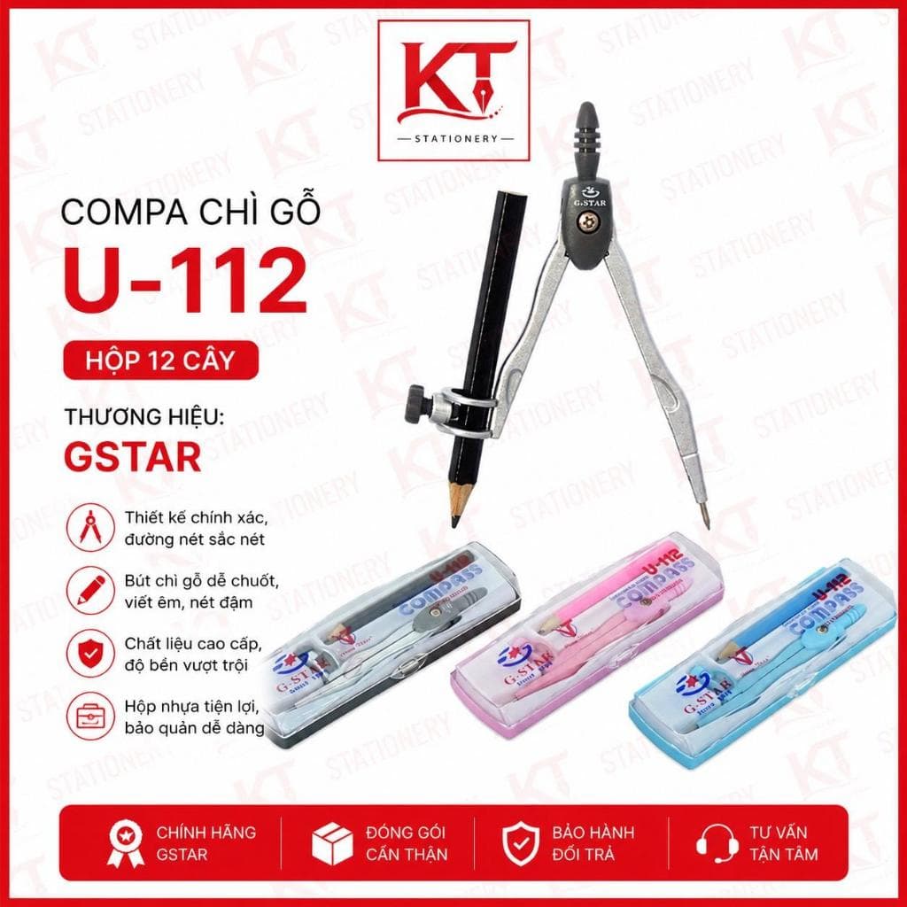 Compa chì gỗ Gstar chính hãng (mã: U-112) bạc, xanh, hồng