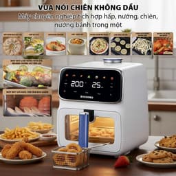 Nồi chiên không dầu hơi nước Qcooko cống suất 1500 dung tích 6L, Màn Hình Cảm Ứng, Bảo Hành 12 Tháng 3