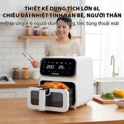 Nồi chiên không dầu hơi nước Qcooko cống suất 1500 dung tích 6L, Màn Hình Cảm Ứng, Bảo Hành 12 Tháng 4