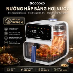 Nồi chiên không dầu hơi nước Qcooko cống suất 1500 dung tích 6L, Màn Hình Cảm Ứng, Bảo Hành 12 Tháng 6