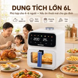 Nồi chiên không dầu hơi nước Qcooko cống suất 1500 dung tích 6L, Màn Hình Cảm Ứng, Bảo Hành 12 Tháng 7