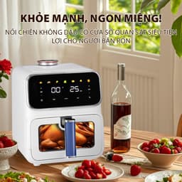 Nồi chiên không dầu hơi nước Qcooko cống suất 1500 dung tích 6L, Màn Hình Cảm Ứng, Bảo Hành 12 Tháng 8