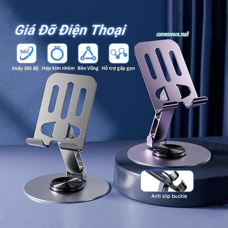Giá Đỡ Điện Thoại Xoay 360° Gấp Gọn Kim Loại, Dùng Cho Điện Thoại Máy Tính Bảng Đến 10.9 Inch,  Nhỏ Gọn