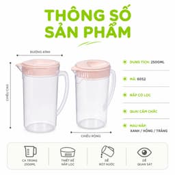 Ca Trong Nhựa 2500ML Hokori Có Nắp Chịu Nhiệt An Toàn Thực Phẩm Đựng Nước Trà Nước Ép Tiện Lợi GD370 6