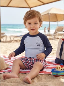 Bộ Đồ Bơi Bé Trai Gerber Baby UPF50+ Áo Chống Nắng Cao Cấp Quần, Bơi Kẻ Caro Mềm Mại. Hàng VNXK 3