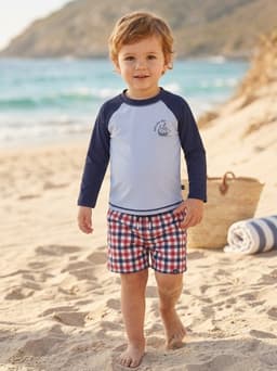Bộ Đồ Bơi Bé Trai Gerber Baby UPF50+ Áo Chống Nắng Cao Cấp Quần, Bơi Kẻ Caro Mềm Mại. Hàng VNXK 2
