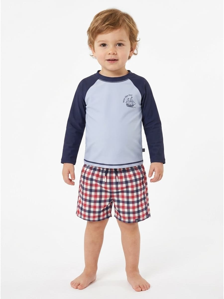 Bộ Đồ Bơi Bé Trai Gerber Baby UPF50+ Áo Chống Nắng Cao Cấp Quần, Bơi Kẻ Caro Mềm Mại. Hàng VNXK