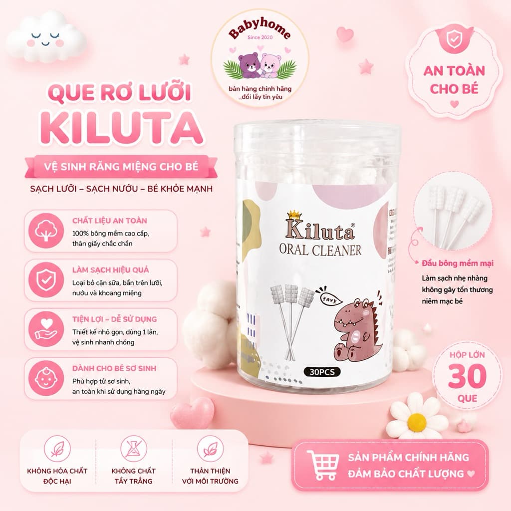 Que Rơ Lưỡi Kiluta / Gạc Rơ Lưỡi Vệ Sinh Răng Miệng Cho Bé Sơ Sinh An Toàn Tiện Lợi Hộp 30 Que