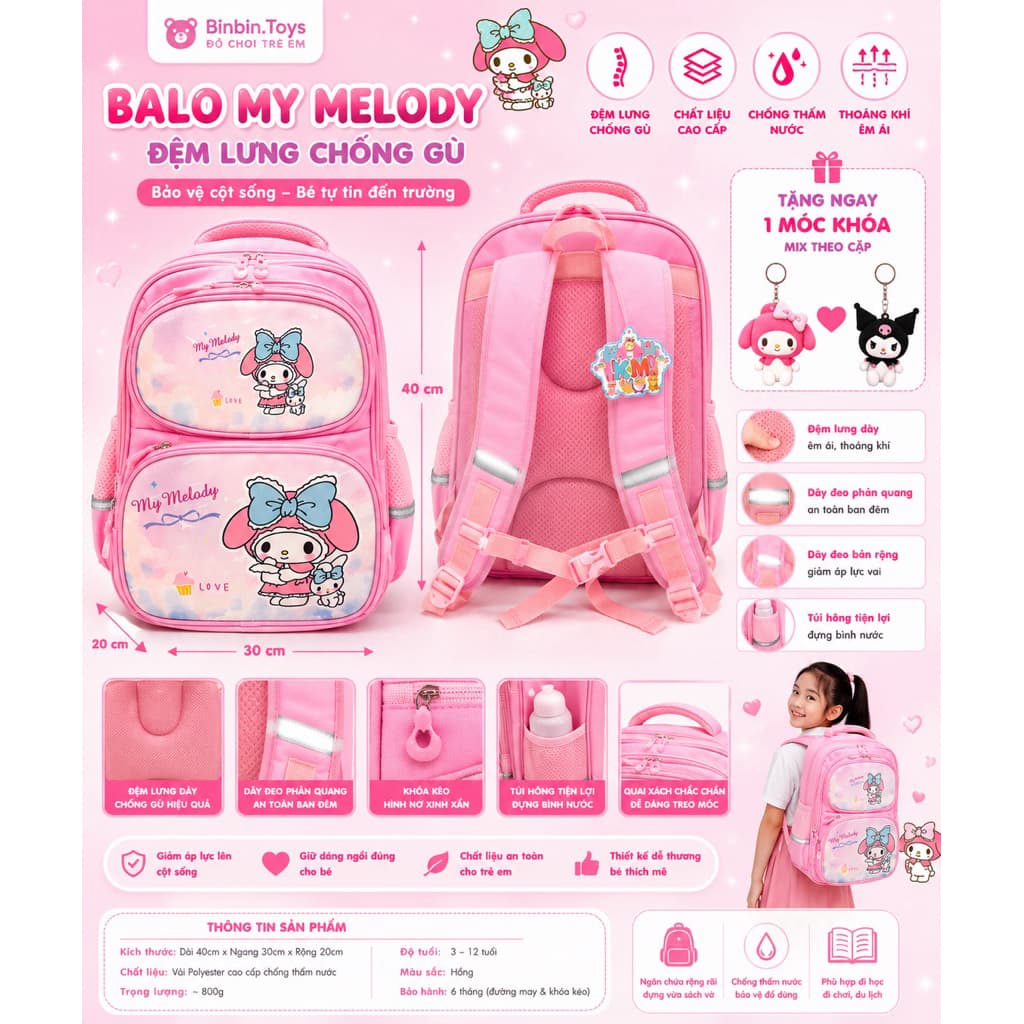 Balo học sinh chống gù cho bé cấp 1 và 2 in hình 3D siêu nhẹ chống thấm