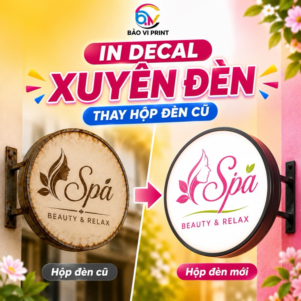 Thay Decal Hộp Đèn Quảng Cáo - In Decal Xuyên Sáng, Dán Lại Biển Cũ, Tiết Kiệm Chi Phí -Bảo Vi Print