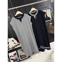 <Đầm Bầu Quynhanhhouse> (QC) #66416 Váy suông bầu len suông cổ xẻ khuy freesize 2