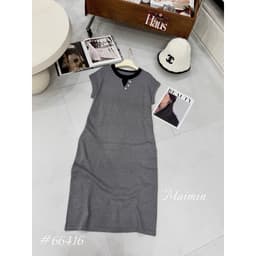 <Đầm Bầu Quynhanhhouse> (QC) #66416 Váy suông bầu len suông cổ xẻ khuy freesize 7
