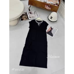 <Đầm Bầu Quynhanhhouse> (QC) #66416 Váy suông bầu len suông cổ xẻ khuy freesize 8