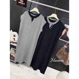 <Đầm Bầu Quynhanhhouse> (QC) #66416 Váy suông bầu len suông cổ xẻ khuy freesize 4