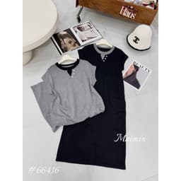 <Đầm Bầu Quynhanhhouse> (QC) #66416 Váy suông bầu len suông cổ xẻ khuy freesize 6
