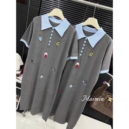 <Đầm Bầu Quynhanhhouse> (QC) #66237 Váy len suông cổ đức thêu hoạ tiết freesize 1