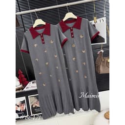 <Đầm Bầu Quynhanhhouse> (QC) #66471 Váy len suông cổ đức chân li thêu freesize 1