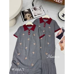<Đầm Bầu Quynhanhhouse> (QC) #66471 Váy len suông cổ đức chân li thêu freesize 2