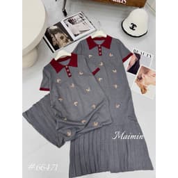 <Đầm Bầu Quynhanhhouse> (QC) #66471 Váy len suông cổ đức chân li thêu freesize 5