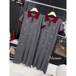 <Đầm Bầu Quynhanhhouse> (QC) #66471 Váy len suông cổ đức chân li thêu freesize 4