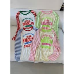 DÂU TÂY ( HÀNG ĐANG VỀ ) Áo Thun Nữ Dài Tay Raglan Beo Korea In Chữ BROOKLYN Tay Kẻ Sọc Áo Phông Dài Tay Dáng Rộng 6