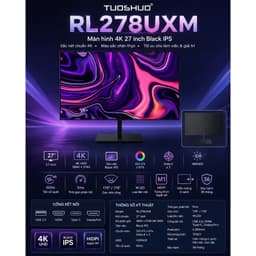 Màn Hình 4K Tuoshuo RL278UXM 27" | Black-IPS | 98% DCI-P3 | Type-C PD65W | Viền Mỏng Cao Cấp 3