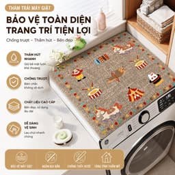 Thảm Phủ Nóc Máy Giặt Họa Tiết Vintage, Chống Bám Bụi Và Trầy Xước hảm Trang Trí Phòng Giặt Đa Năng 1