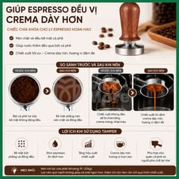 Tamper nén cà phê Espresso, đế inox 304, tay cầm gỗ chuẩn size 51,53,58mm (tặng cây đánh tơi cafe) chuyên nghiệp Mixmore 4