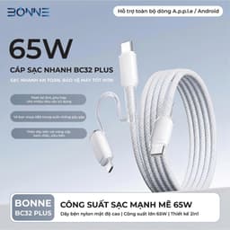 Dây Sạc Nhanh BC32 PLUS 2in1 65W Chính Hãng BONNE TECH, Cáp Sạc Chất Liệu Nylon Bọc Nhựa Trong Suốt Chống Rối Và Gẫy Gập 8