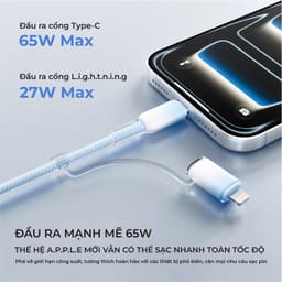 Dây Sạc Nhanh BC32 PLUS 2in1 65W Chính Hãng BONNE TECH, Cáp Sạc Chất Liệu Nylon Bọc Nhựa Trong Suốt Chống Rối Và Gẫy Gập 4
