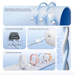 Dây Sạc Nhanh BC32 PLUS 2in1 65W Chính Hãng BONNE TECH, Cáp Sạc Chất Liệu Nylon Bọc Nhựa Trong Suốt Chống Rối Và Gẫy Gập 3