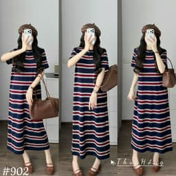 <Đầm Bầu Quynhanhhouse> (Qc) #902 Váy mtg kẻ cổ tròn Free sz be/than Bầu bí bon chen 2