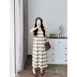 <Đầm Bầu Quynhanhhouse> (Qc) #902 Váy mtg kẻ cổ tròn Free sz be/than Bầu bí bon chen 4