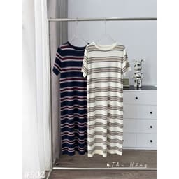 <Đầm Bầu Quynhanhhouse> (Qc) #902 Váy mtg kẻ cổ tròn Free sz be/than Bầu bí bon chen 7