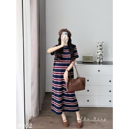 <Đầm Bầu Quynhanhhouse> (Qc) #902 Váy mtg kẻ cổ tròn Free sz be/than Bầu bí bon chen 5