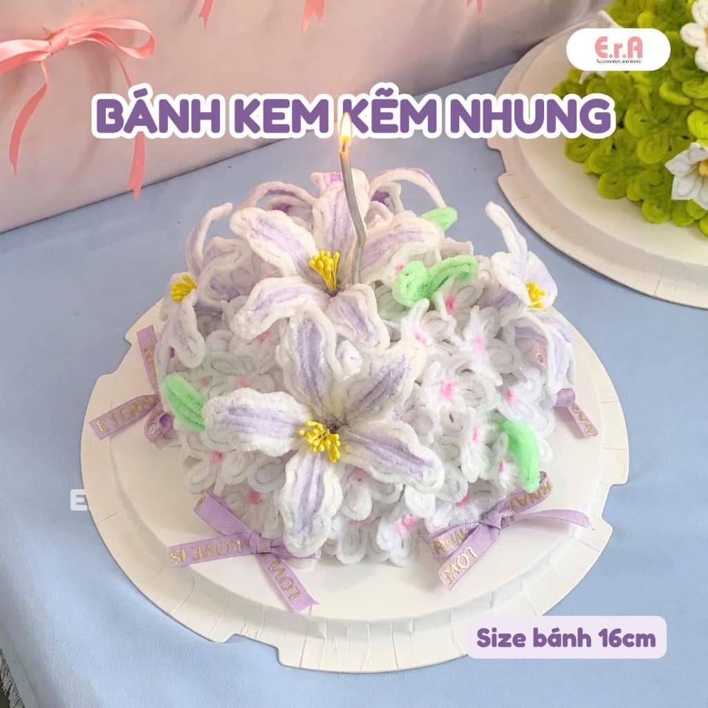 [Tự làm/LÀM SẴN] Set làm BÁNH KEM hoa kẽm nhung handmade, làm quà kỷ niệm quà tặng người yêu 20/10 sinh nhật - Erashop