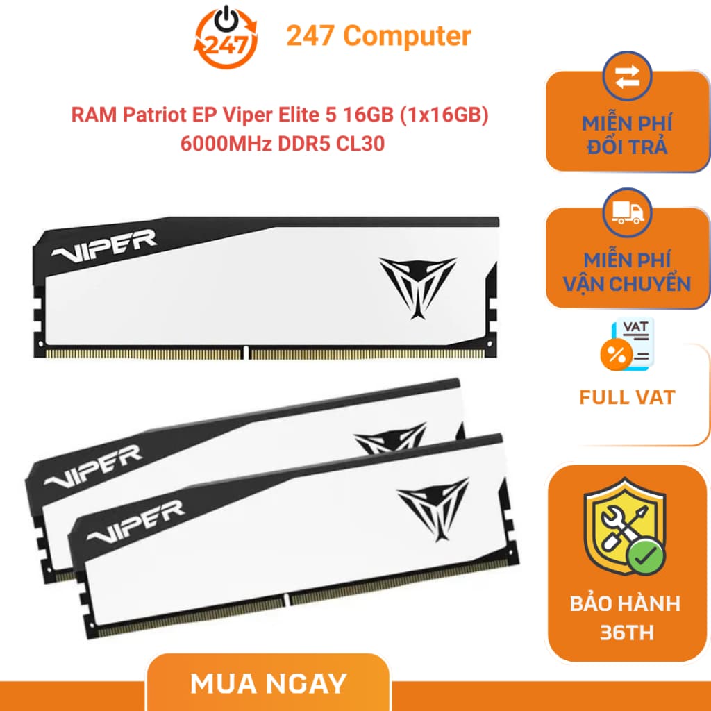 [NEW FULL VAT] Ram RAM Patriot EP Viper Elite 5 16GB (1x16GB) 6000MHz DDR5 White