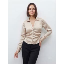 [ Hiền VNXK2] Áo Sơ Mi Nữ Tay Dài Lụa Satin Rút Rúm Eo - Tôn Dáng, Thanh Lịch hàng vnxk 3