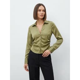 [ Hiền VNXK2] Áo Sơ Mi Nữ Tay Dài Lụa Satin Rút Rúm Eo - Tôn Dáng, Thanh Lịch hàng vnxk 4