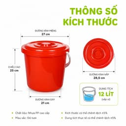 Xô Nhựa Đựng Đa Năng Có Nắp Nhựa PP Cao Cấp Quai Xách Chắc Chắn Chứa Nước Bảo Quản Đồ Tiện Lợi GD373 3