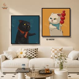 Bộ Đôi Tranh Canvas Cặp Đôi Mèo Dễ Thương , Decor Phòng Khách, Phòng Ngủ, Homestay, Spa, Khách Sạn – Huyền My Decor 3