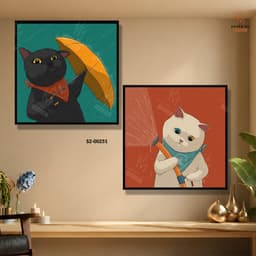 Bộ Đôi Tranh Canvas Cặp Đôi Mèo Dễ Thương , Decor Phòng Khách, Phòng Ngủ, Homestay, Spa, Khách Sạn – Huyền My Decor 6