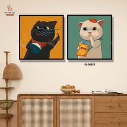 Bộ Đôi Tranh Canvas Cặp Đôi Mèo Dễ Thương , Decor Phòng Khách, Phòng Ngủ, Homestay, Spa, Khách Sạn – Huyền My Decor 8