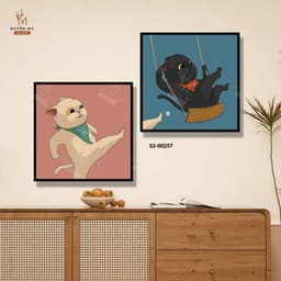 Bộ Đôi Tranh Canvas Cặp Đôi Mèo Dễ Thương , Decor Phòng Khách, Phòng Ngủ, Homestay, Spa, Khách Sạn – Huyền My Decor 4