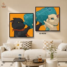 Bộ Đôi Tranh Canvas Cặp Đôi Mèo Dễ Thương , Decor Phòng Khách, Phòng Ngủ, Homestay, Spa, Khách Sạn – Huyền My Decor 2