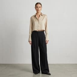 [ Hiền VNXK2] Áo Sơ Mi Nữ Lụa Satin, Dáng Ngắn Croptop ,Tay Dài Cổ Đức Cài Cúc Phong Cách Hàn Quốc hàng vnxk 1